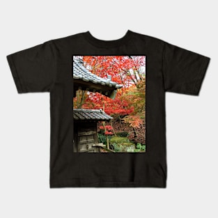 Japanese Gate and Red Maple Trees Kids T-Shirt